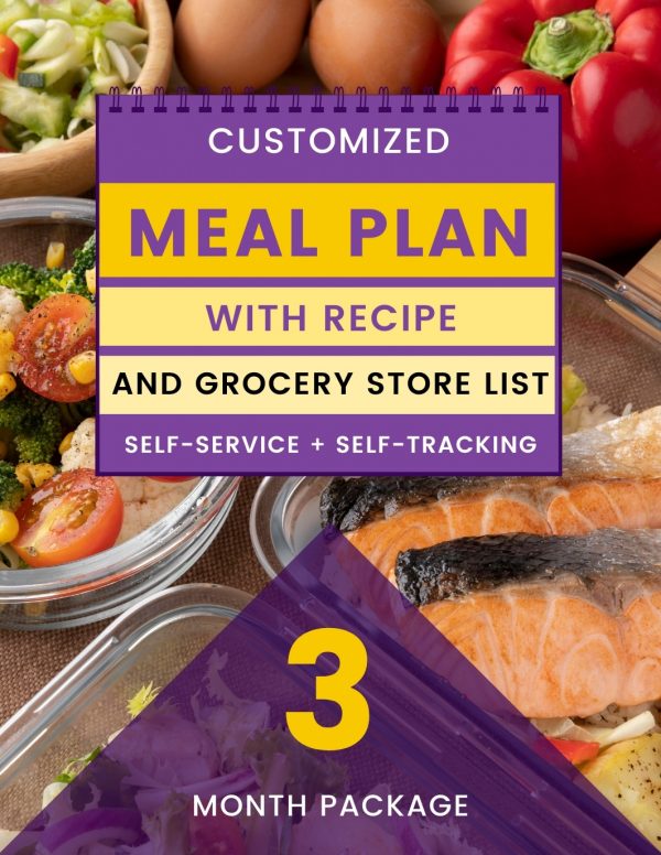 Customized Meal Plan with Recipe and Grocery Store List (Quarterly)