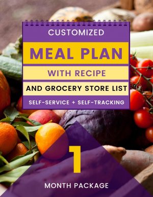 Customized Meal Plan with Recipe and Grocery Store List (Monthly)